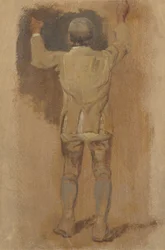 Studie av en brudgum, sedd bakifrån, 1857 (olja på brunt papper)